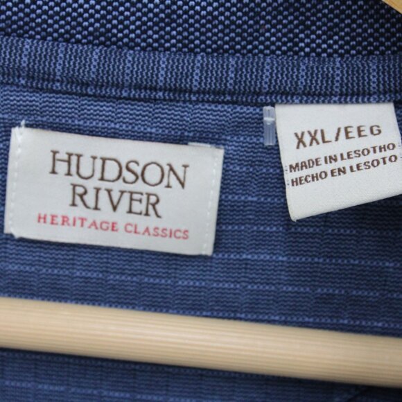 HUDSON RIVER HERITAGE CLASSICS Polo Shirt Men 2XL Navy Blue Striped Short Sleeve - Picture 6 of 9
